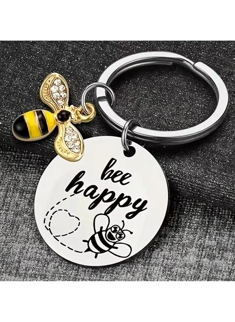 Bee Happy Keychain - Inspirational Gift for Women, Mom, Daughter, Son, Daughter, Grandpa, Friends - Perfect for Birthday, Chris