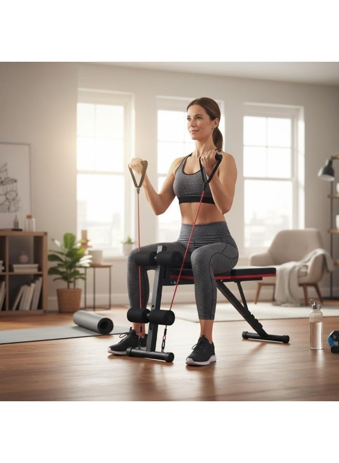 سبورت كيو مقعد اوزان SportQ®️ قابل للتعديل وقابل للطي للتمارين الرياضية بسعة كبيرة 250 كجم وحبال مرنة للمنزل وصالة الالعاب الرياضية وتمارين القوة واللياقة البدنية لكامل الجسم والجلوس والانحدار المسطح.دكة - Image 3