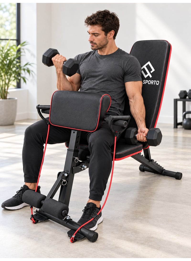 SportQ Multi-Purpose Adjustable Exercise Bench for Weight, Abdominal, and Arm Workouts; Includes Resistance Bands and Arm & Foot Supports. - Image 4