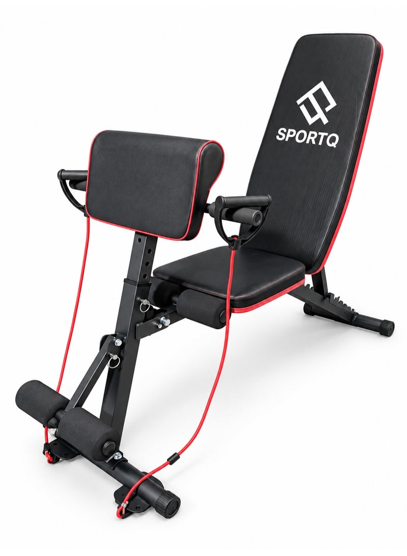 SportQ Multi-Purpose Adjustable Exercise Bench for Weight, Abdominal, and Arm Workouts; Includes Resistance Bands and Arm & Foot Supports. - Image 1