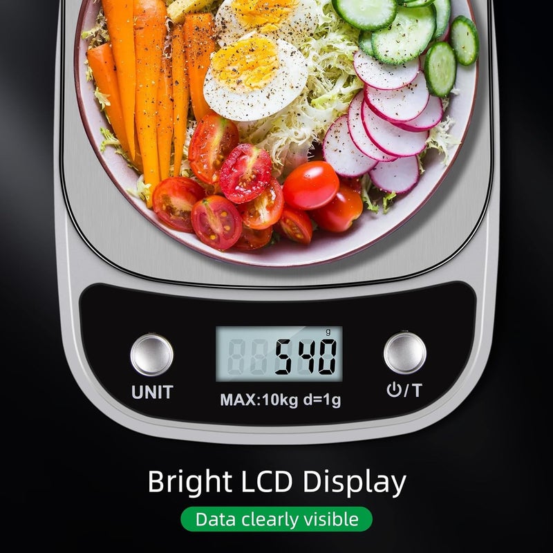 AGM ميزان طعام رقمي، 22 رطلاً/10 كجم، ميزان مطبخ متعدد الوظائف مع شاشة LCD كبيرة مضاءة من الخلف ووظيفة التصفير للطهي والخبز والحميات الغذائية - Image 5