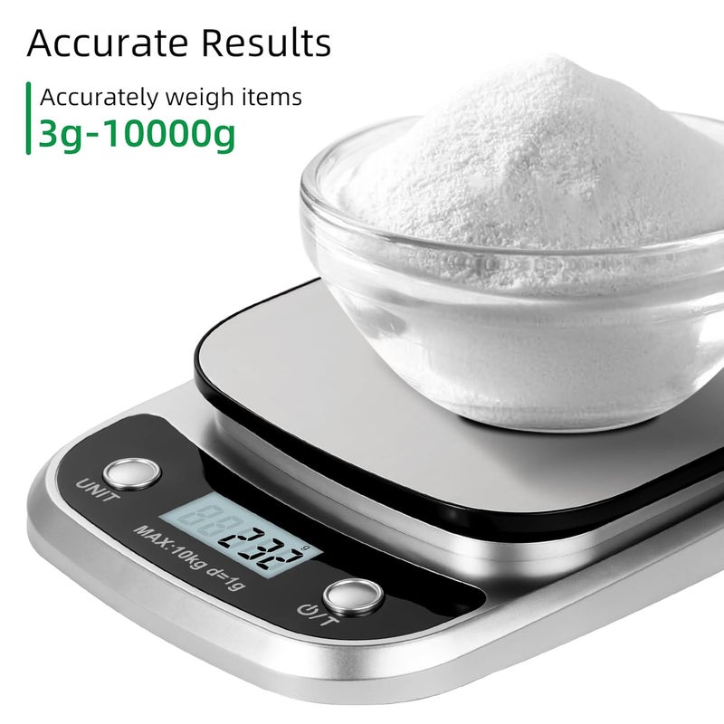 AGM ميزان طعام رقمي، 22 رطلاً/10 كجم، ميزان مطبخ متعدد الوظائف مع شاشة LCD كبيرة مضاءة من الخلف ووظيفة التصفير للطهي والخبز والحميات الغذائية - Image 4