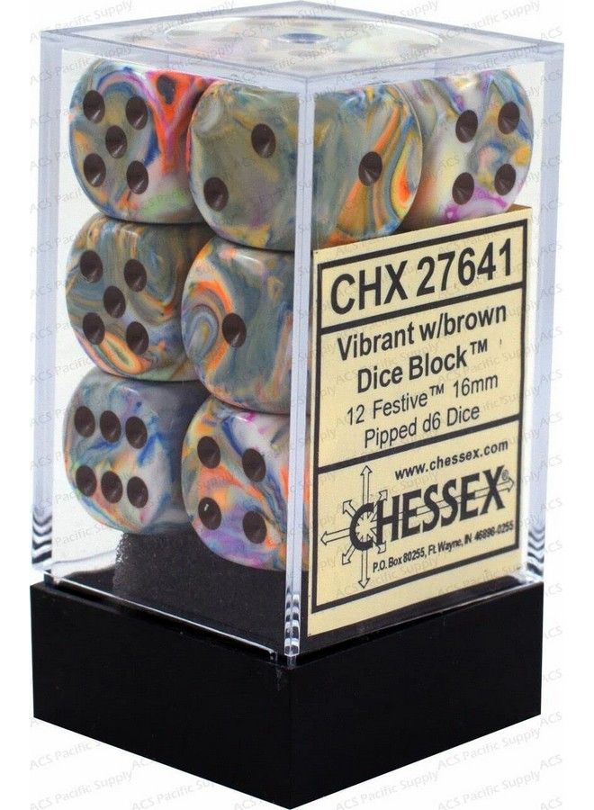 Chessex Dnd Dice Setchessex D&D Dice16Mm Festive Vibrant And Brown Plastic Polyhedral Dice Setdungeons And Dragons Dice Includes 12 Dice D6 - Image 1