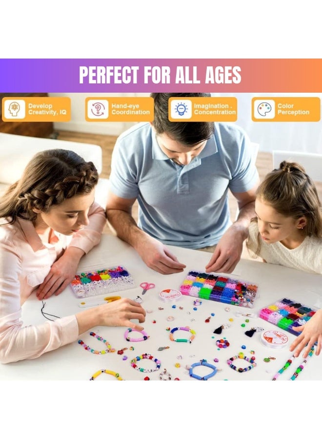 Crystal Tec طقم صنع المجوهرات DIY مع خطاطيف و 2 بكرة خيط ومقص وقلائد وأساور وخواتم وميداليات وطقم صنع مفاتيح مع خرز مسطح وبذور وأشكال حروف ونشاط فني للأطفال - Image 2