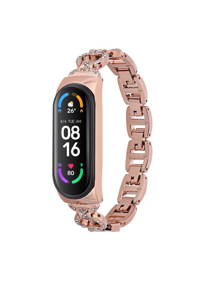 Replacement Strap For Xiaomi Mi Band 6 / 5 8-shaped Diamond Alloy Watch Band Rose Gold