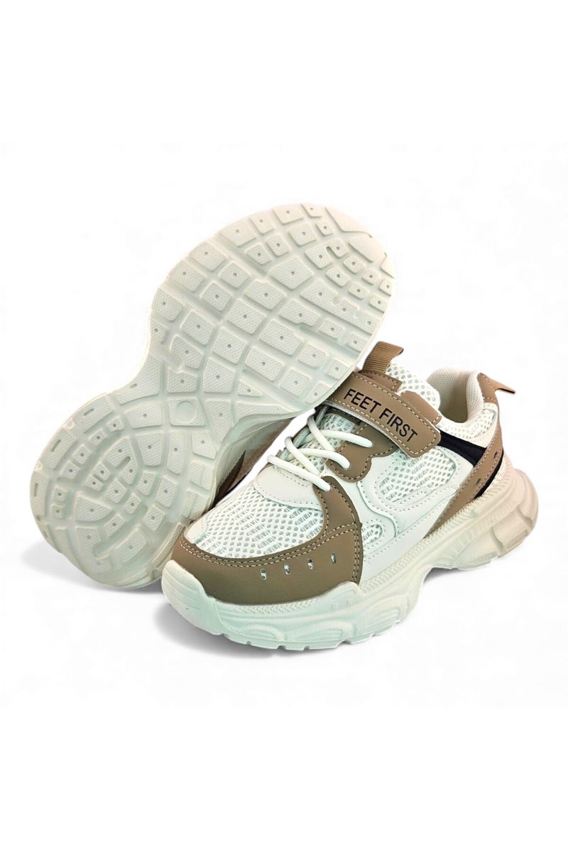 Feet First Bolt Flow Kids Lightweight Sports Sneakers 86-894-46 Beige/Khaki/Black - Image 4