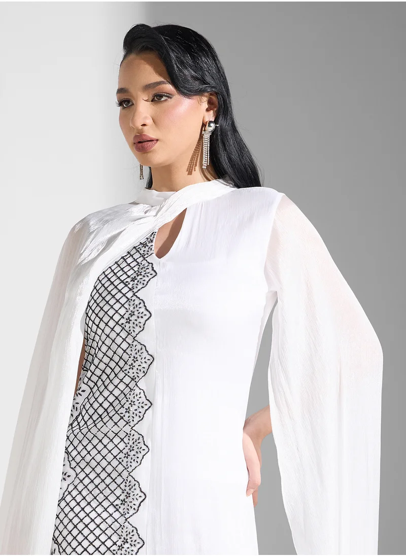 نمشي x Embellished Dress With Exaggerated Sleeves