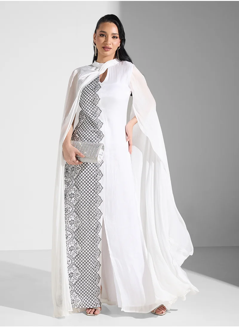 نمشي x Embellished Dress With Exaggerated Sleeves
