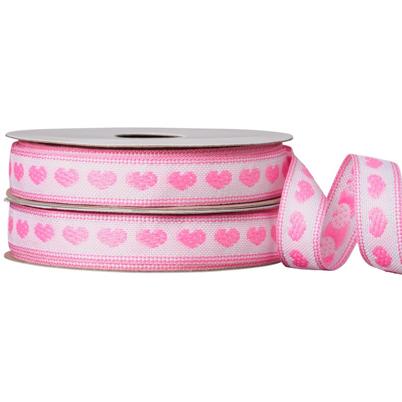 Offray 453825 .5" Wide Craft Ribbon Ribbon for Gift Wrapping, Decoration, and Crafts, Two Pack of 6-Yard Spools, Pink Heart Pattern - Image 3