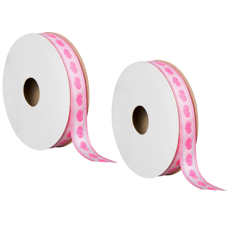 Offray 453825 .5" Wide Craft Ribbon Ribbon for Gift Wrapping, Decoration, and Crafts, Two Pack of 6-Yard Spools, Pink Heart Pattern - Image 1