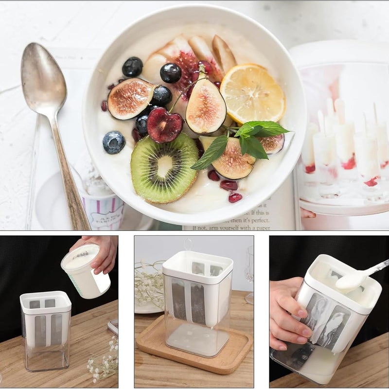 SWARAJ Greek Yogurt Strainer 1100ml Multi Yoghurt Maker Strainer with Fine Mesh Bag Lid for Thick Greek Yogurt Soybean Milk Kefir Berries Soup Fruit Juice Coffee  - Image 5