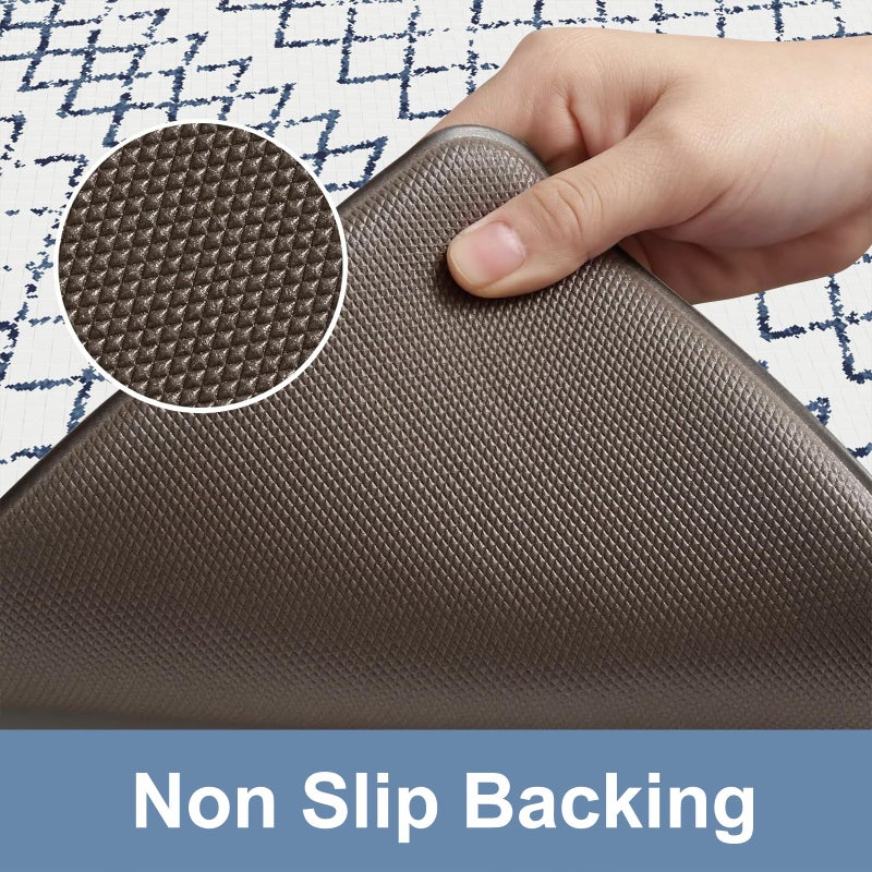 KIMODE Kitchen Mats 2PCS,Cushioned Anti Fatigue Boho Kitchen Rugs and Mats,Non Slip Waterproof Kitchen Mats for Floor,Comfort Foam Standing Desk Mat for Home,Office,Sink,Laundry,Blue and White - Image 4