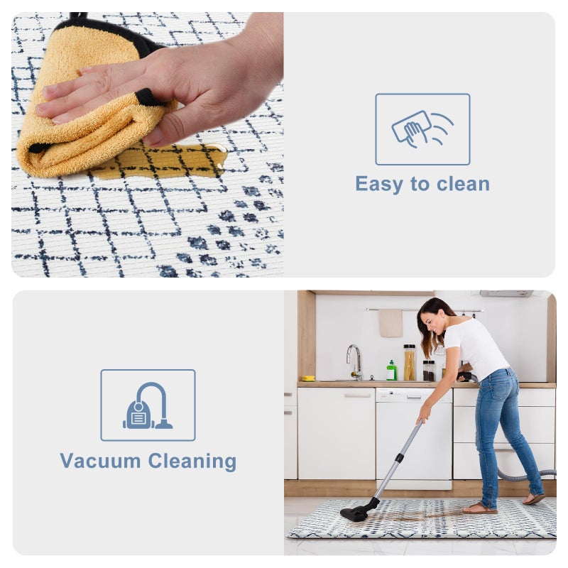 KIMODE Kitchen Mats 2PCS,Cushioned Anti Fatigue Boho Kitchen Rugs and Mats,Non Slip Waterproof Kitchen Mats for Floor,Comfort Foam Standing Desk Mat for Home,Office,Sink,Laundry,Blue and White - Image 5