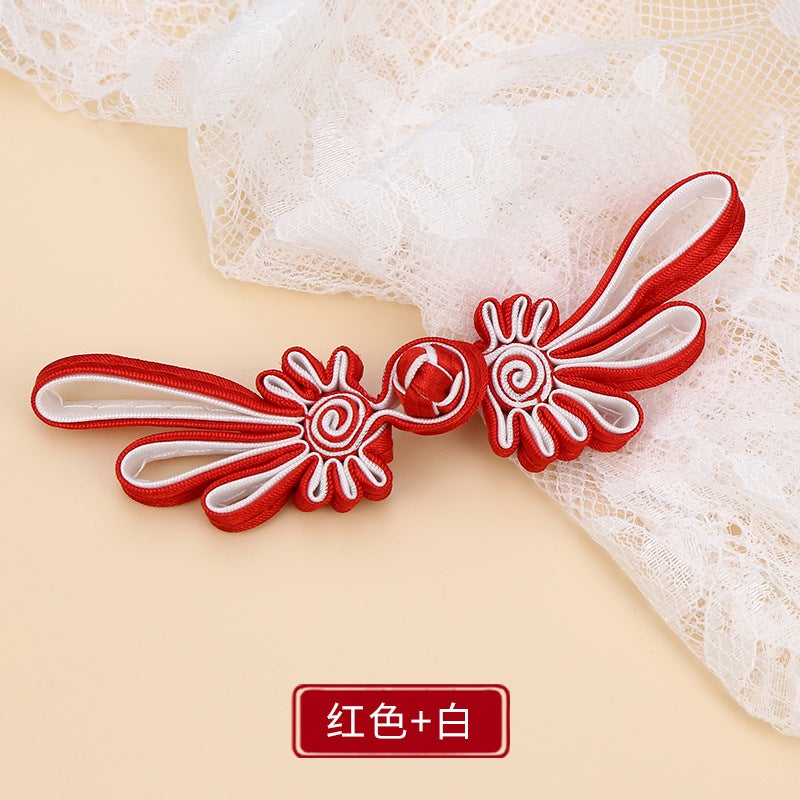 Button Button Long Tail Chrysanthemum Chinese Handmade Cheongsam Top Buckle Traditional Ethnic Style Tang Suit Vintage Button Red + White * buckle about 10cm