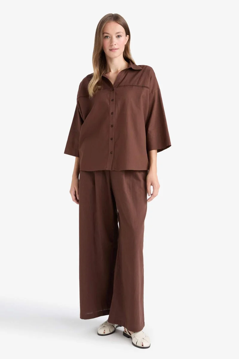 ديفاكتو Wide Leg Linen Blend Trousers