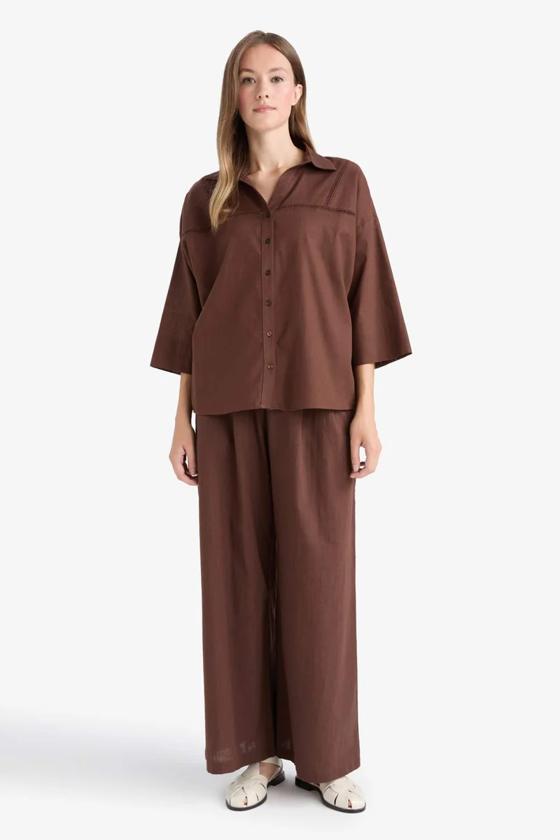 ديفاكتو Wide Leg Linen Blend Trousers