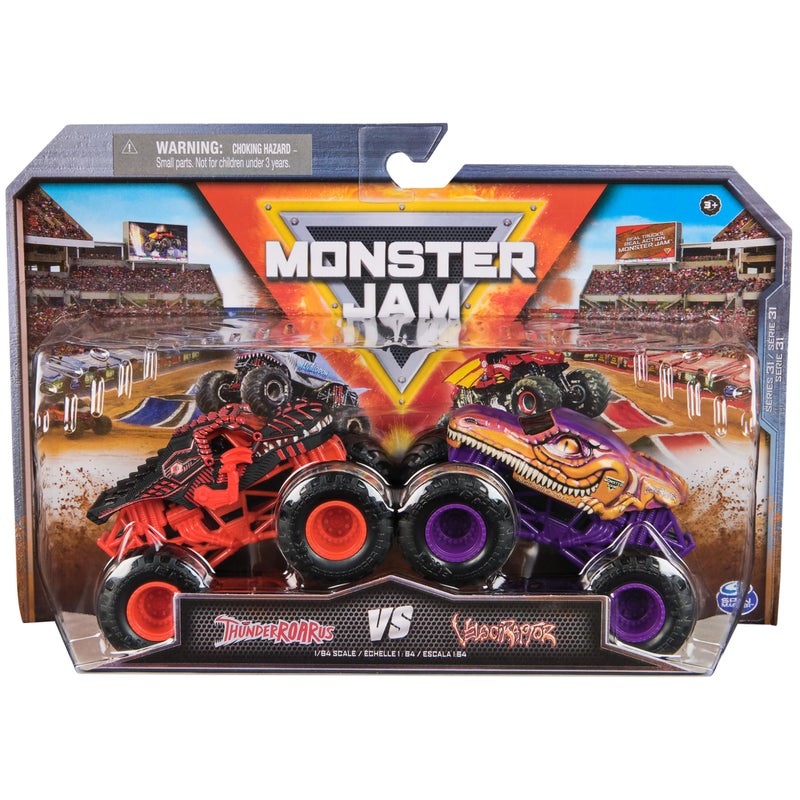 Monster Jam, Official ThunderROARus Vs. Velociraptor Die-Cast Monster Trucks, 1:64 Scale, Kids Toys for Boys Ages 3 and up - Image 1