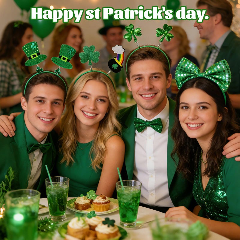 Fudragtn 9PCS St Patricks Day Headband,St.Patrick'S Day Green Shamrock Clover Headband for Women Girls Hair Accessories Headwear - Image 3