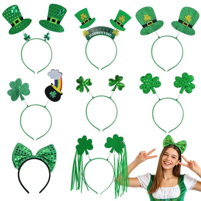 Fudragtn 9PCS St Patricks Day Headband,St.Patrick'S Day Green Shamrock Clover Headband for Women Girls Hair Accessories Headwear - Image 1