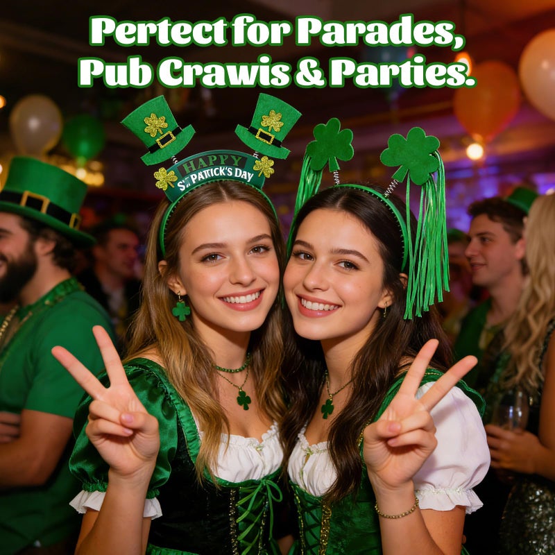 Fudragtn 9PCS St Patricks Day Headband,St.Patrick'S Day Green Shamrock Clover Headband for Women Girls Hair Accessories Headwear - Image 5