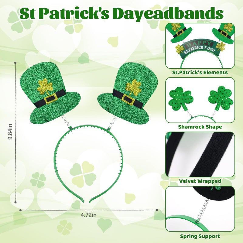 Fudragtn 9PCS St Patricks Day Headband,St.Patrick'S Day Green Shamrock Clover Headband for Women Girls Hair Accessories Headwear - Image 2