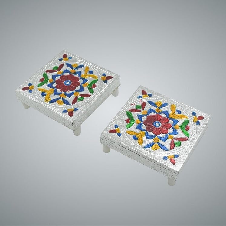 Yanmai Handcrafted Meenakari Wooden Chowki Puja Bajot Traditional Decorative Stand for Home Temple Pooja Festival Dcor Multicolor - Image 2