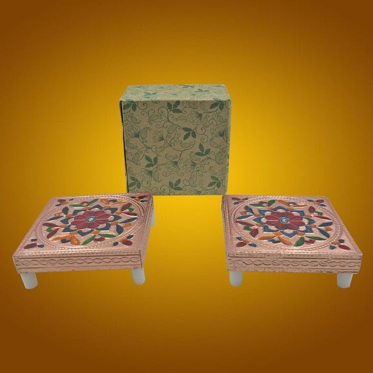 Yanmai Handcrafted Meenakari Wooden Chowki Puja Bajot Traditional Decorative Stand for Home Temple Pooja Festival Dcor Multicolor - Image 1