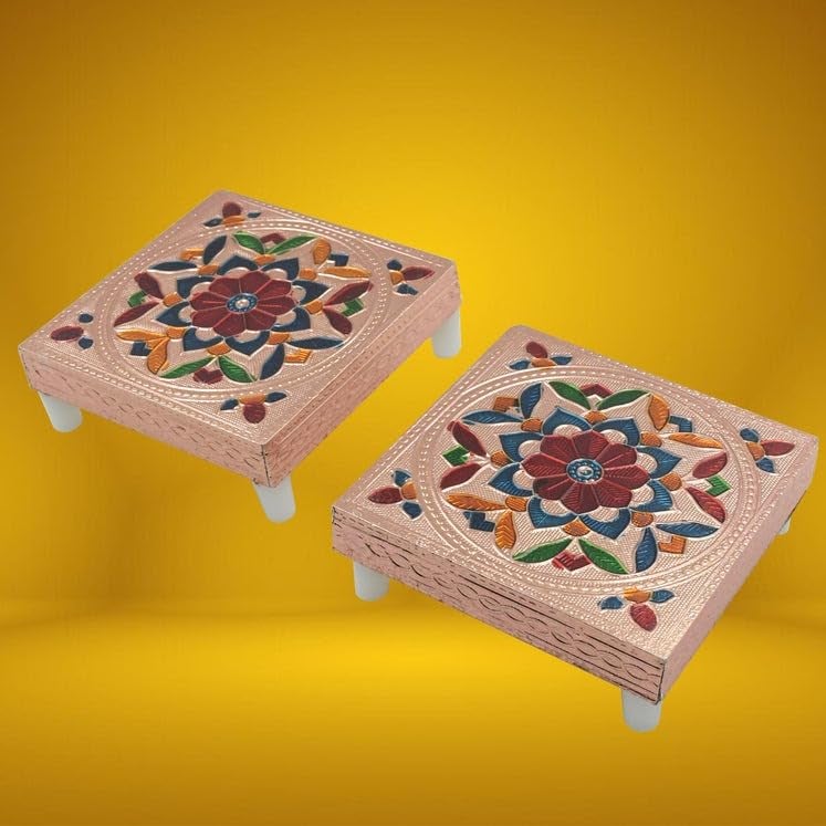 Yanmai Handcrafted Meenakari Wooden Chowki Puja Bajot Traditional Decorative Stand for Home Temple Pooja Festival Dcor Multicolor - Image 4