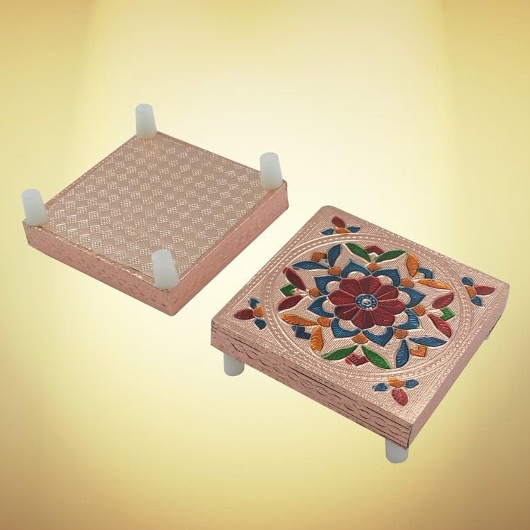 Yanmai Handcrafted Meenakari Wooden Chowki Puja Bajot Traditional Decorative Stand for Home Temple Pooja Festival Dcor Multicolor - Image 3