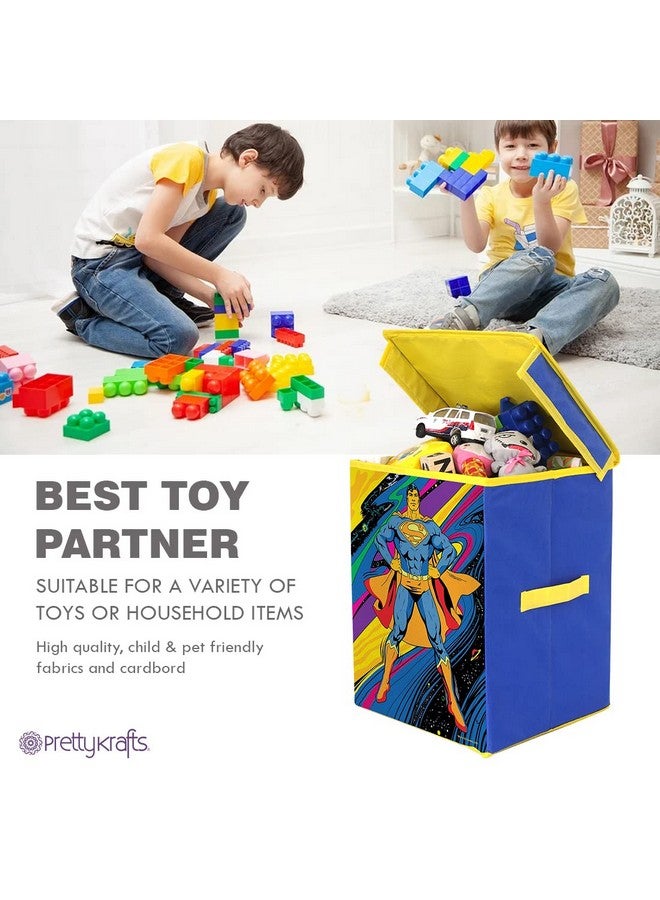 PrettyKrafts Fabric Superman Toys Organizer (Set of 2 Pieces), Storage Box for Kids, with Top Lid, Big, Rectangular, Blue - Image 2