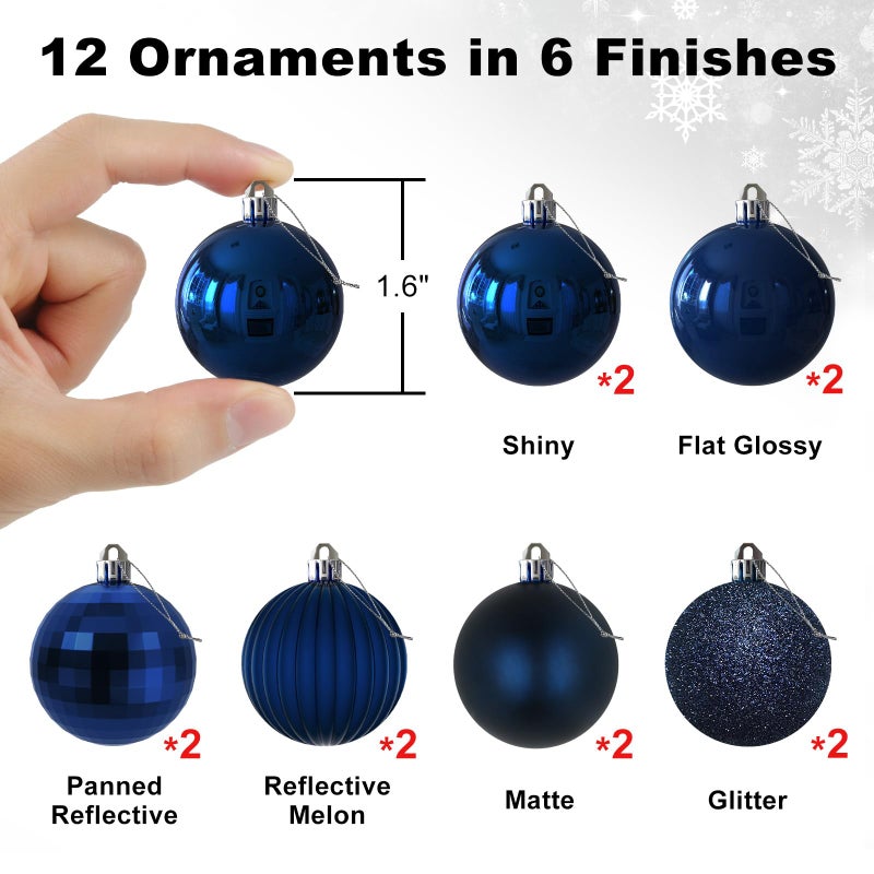 GameXcel Navy Blue 1.6"" Small Christmas Balls Christmas Tree Decoration Ornaments Shatterproof Hanging Balls for Birthday Halloween Holiday Wedding Decorations Set of 12pcs - Image 2