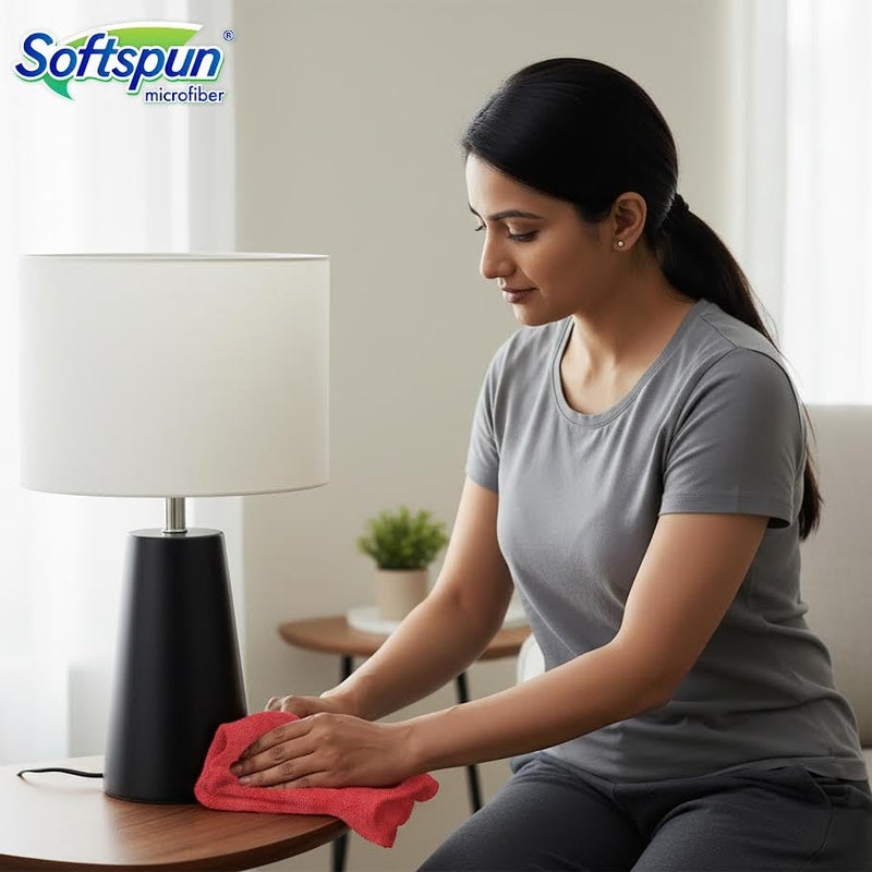 SOFTSPUN Microfiber Cleaning Cloths, 5pcs 40x40cms 340GSM Red! Highly Absorbent, Lint and Streak Free, Multi -Purpose Wash Cloth for Kitchen, Car, Window, Stainless Steel, Silverware. - Image 2