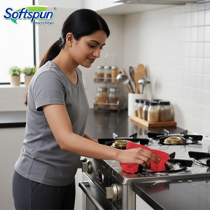 SOFTSPUN Microfiber Cleaning Cloths, 5pcs 40x40cms 340GSM Red! Highly Absorbent, Lint and Streak Free, Multi -Purpose Wash Cloth for Kitchen, Car, Window, Stainless Steel, Silverware. - Image 5