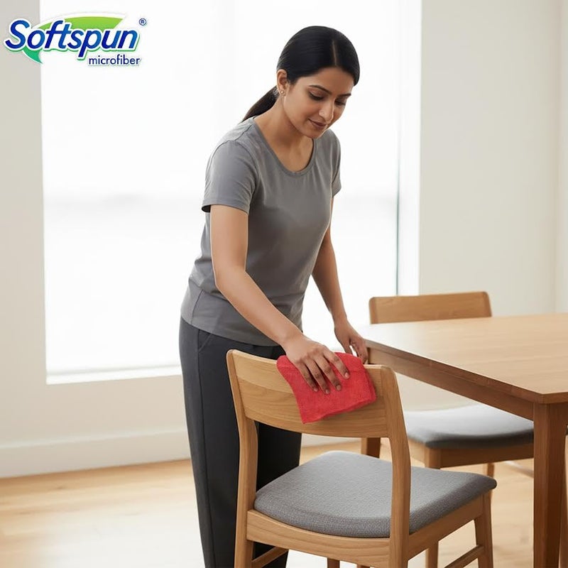 SOFTSPUN Microfiber Cleaning Cloths, 5pcs 40x40cms 340GSM Red! Highly Absorbent, Lint and Streak Free, Multi -Purpose Wash Cloth for Kitchen, Car, Window, Stainless Steel, Silverware. - Image 4