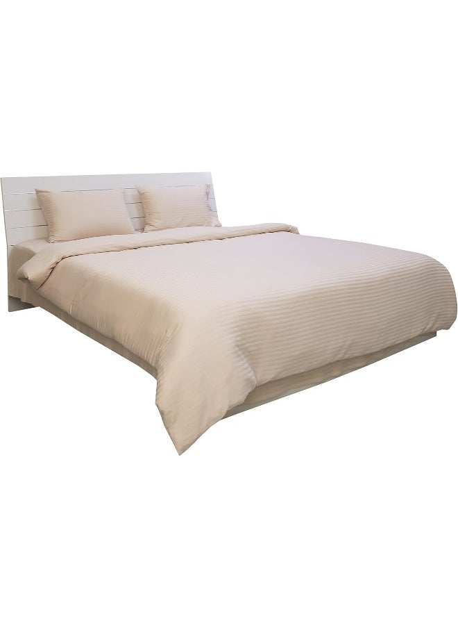 Hotel Linen Klub Hotel Linen Klub Double Duvet Cover - 1 Piece, Luxurious 100% Cotton Sateen with 250 Thread Count, Stylish Classic Stripe Pattern with Button Closure, Size: 225 x 245 cm, Elegant Ivory Aesthetic  - Image 3