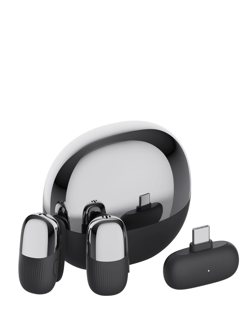 ميكروفون لافاليير لاسلكي، ميكروفون صغير احترافي 2.4 جيجا هرتز لمنفذ USB C، ميكروفون لاسلكي لتقليل الضوضاء، للبث المباشر على YouTube وTikTok Vlog ومقابلات الفيديو، أسود - Image 1