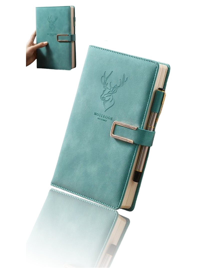 Sweet seven 416P Super Thick Business Notebook A5 Buckle Sheepskin Notepad with Deer Head Design -  PU Leather Hardcover Journal, Diary - Perfect Gift （Algae Green）  - Image 1