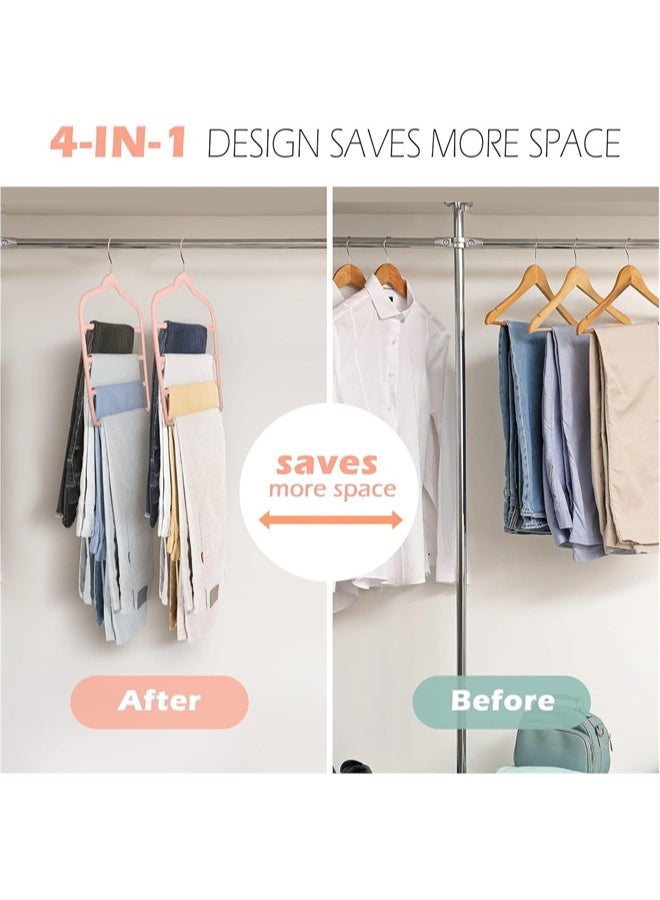 HOMESTAR 4 Pack Velvet Pant Hangers, Space Saving, Non Slip Velvet Hangers, Velvet Hangers Multi Layer Clothes Hangers, Closet Organizer for Pants, Jeans, Trousers, Scarf, Pink - Image 4