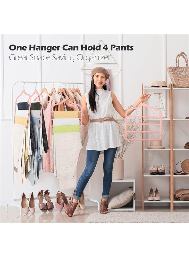 HOMESTAR 4 Pack Velvet Pant Hangers, Space Saving, Non Slip Velvet Hangers, Velvet Hangers Multi Layer Clothes Hangers, Closet Organizer for Pants, Jeans, Trousers, Scarf, Pink - Image 2