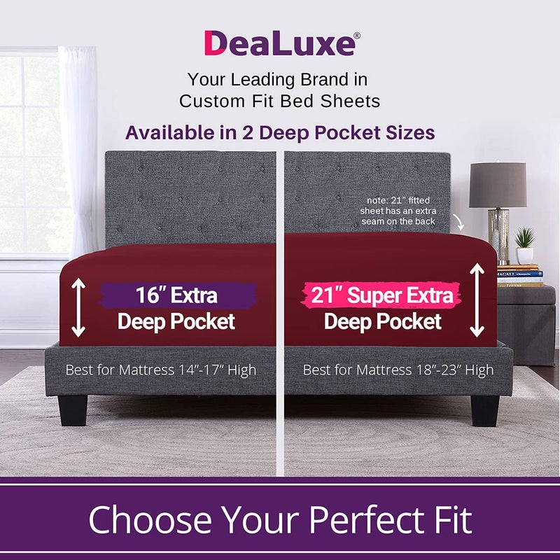 DeaLuxe Full Fitted Sheet - Deep Pocket Full Size Fitted Sheets Only Real 16  Fitted Bed Sheets Fit Perfectly 14 -18  Deep Mattress & Toppers Lovely Joyful Feel 1 Piece Bottom Fitted Sheets Full Size Burgundy - Image 2