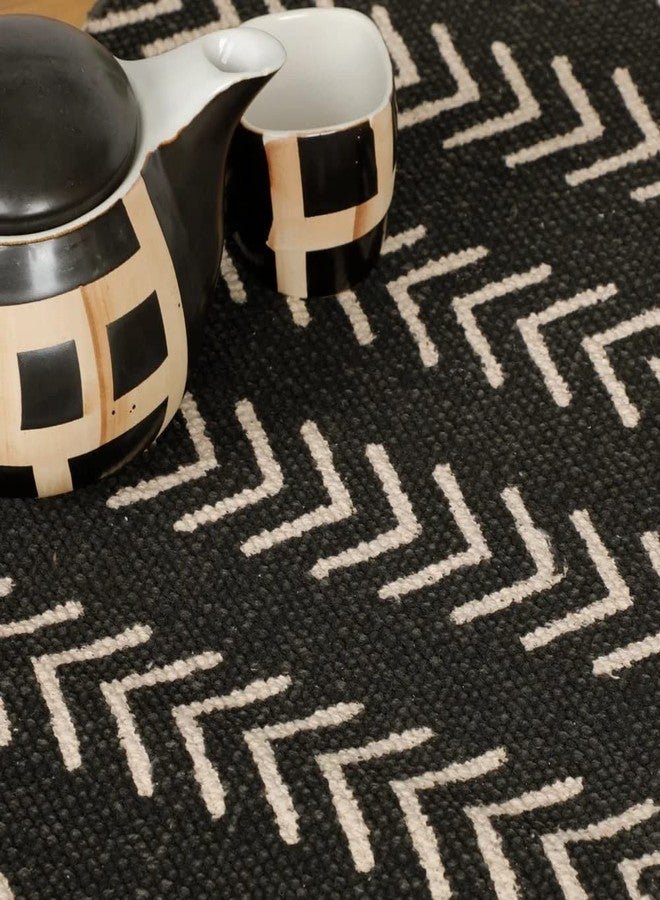 pepme Cotton Printed Table Runner Pitloom Dhurrie, 60x14, Black White - Image 4
