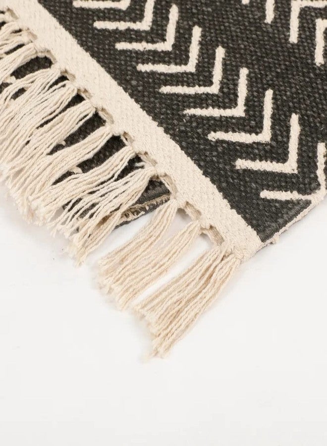 pepme Cotton Printed Table Runner Pitloom Dhurrie, 60x14, Black White - Image 5