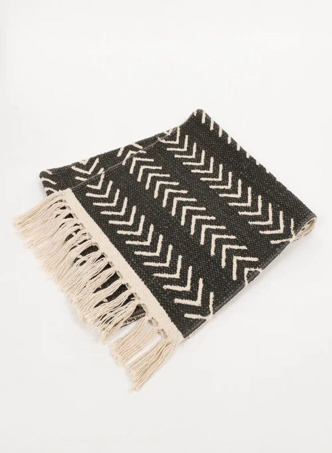 pepme Cotton Printed Table Runner Pitloom Dhurrie, 60x14, Black White - Image 3