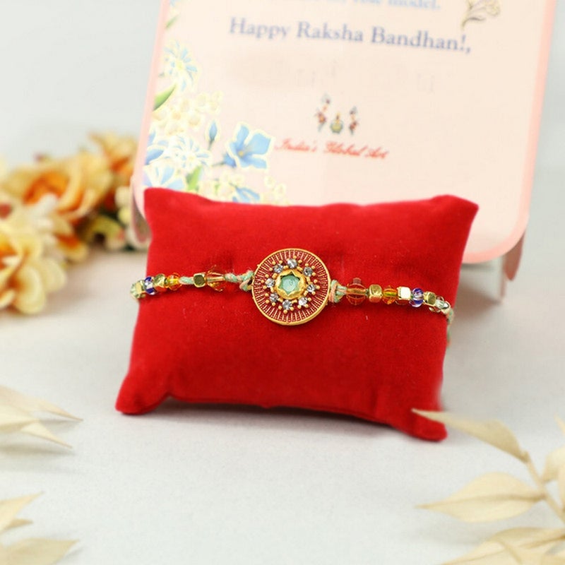 Madhoor Handcrafted Rakhi with Red Chakra Design, Premium Thread Rakhi for Brother, Festive Raksha Bandhan Rakhi, 20 cm - Image 2
