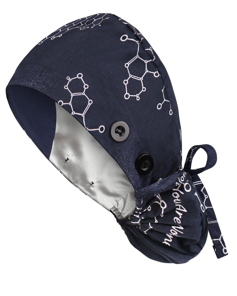 Yuest Satin Lined Scrub Caps with Buttons & Sweathand, Surgical Caps for Women - Image 1