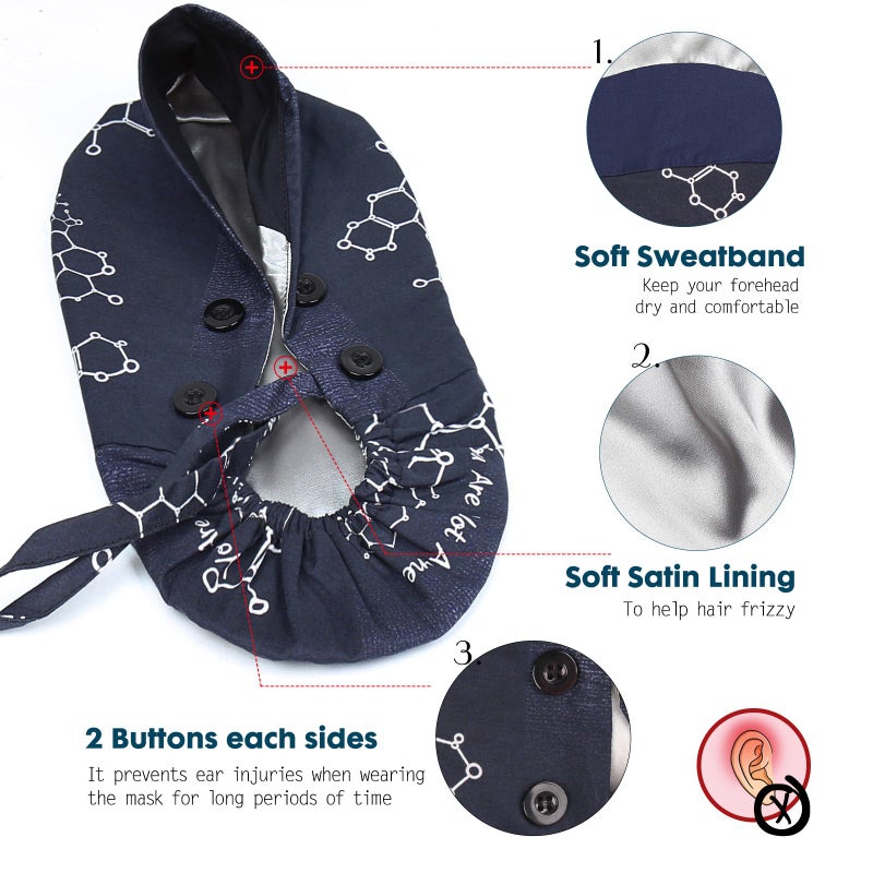 Yuest Satin Lined Scrub Caps with Buttons & Sweathand, Surgical Caps for Women - Image 3