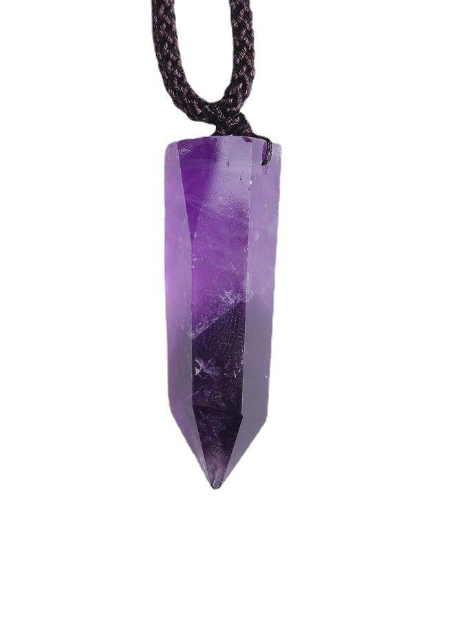 Natural Amethyst Hexagonal Single Pointed Pillar Pendant Necklace - Image 1