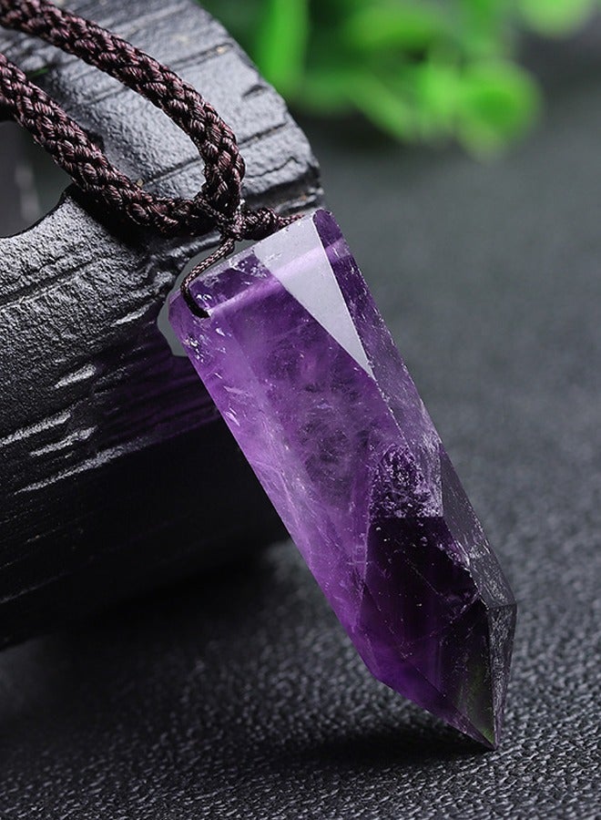 Natural Amethyst Hexagonal Single Pointed Pillar Pendant Necklace - Image 2