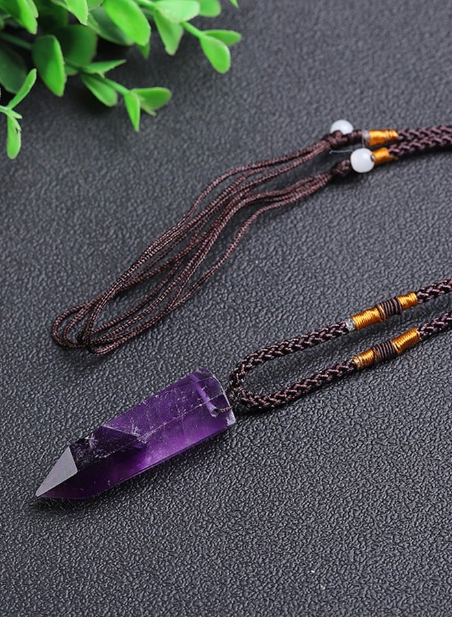 Natural Amethyst Hexagonal Single Pointed Pillar Pendant Necklace - Image 3
