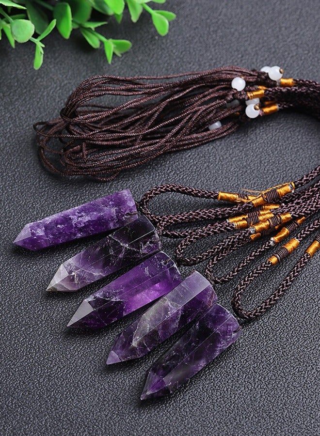 Natural Amethyst Hexagonal Single Pointed Pillar Pendant Necklace - Image 5